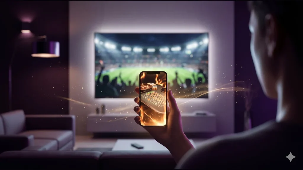 DaVegas mobil maç gecesi deneyimi telefonda canlı rulet masası TV önünde stadyum maç ekranı